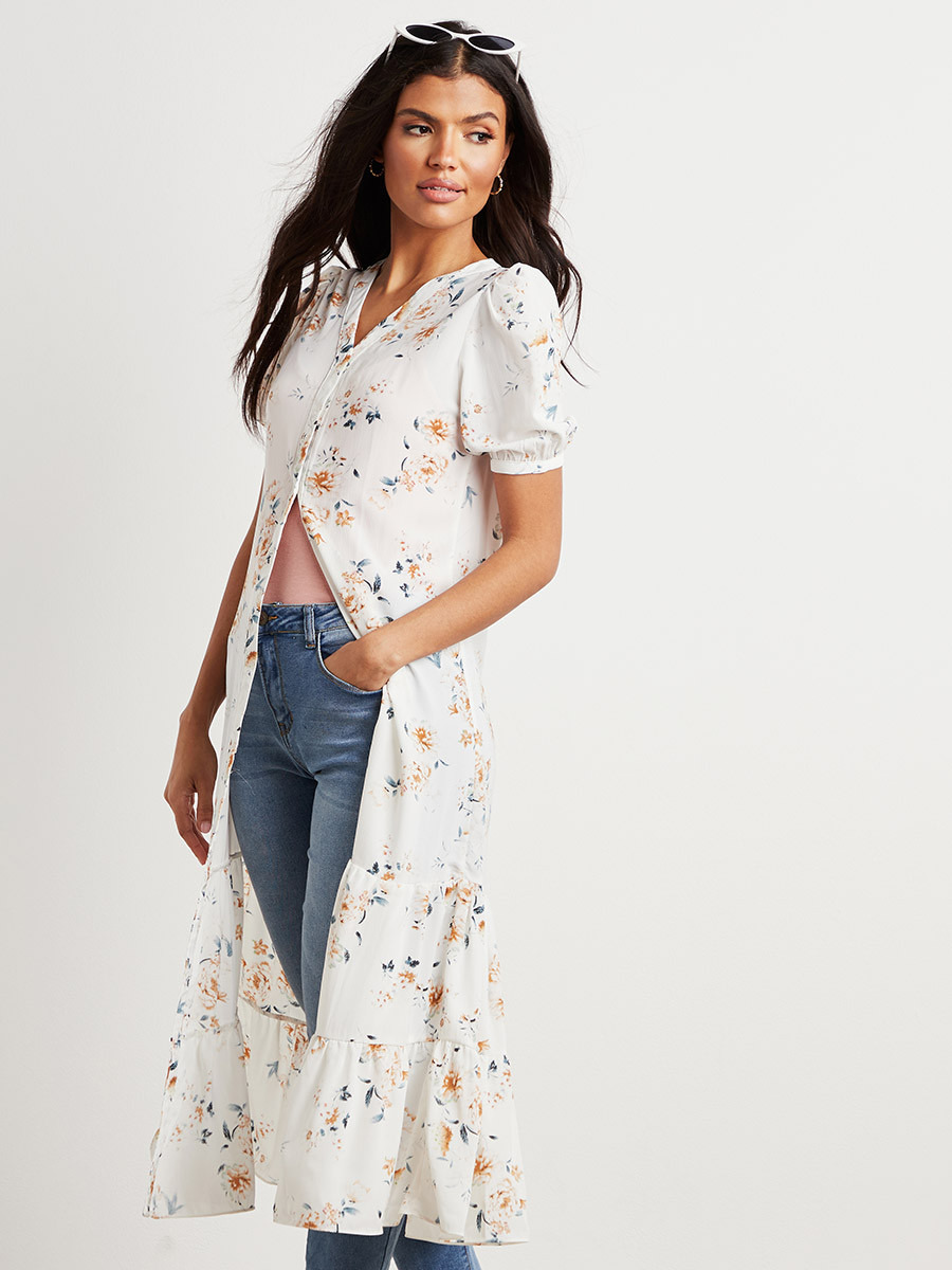 بلوزة طويلة مطبوعة بأكمام قصيرة من ستايلي-women-clothing-shirtsandblouses-blouses-image-1