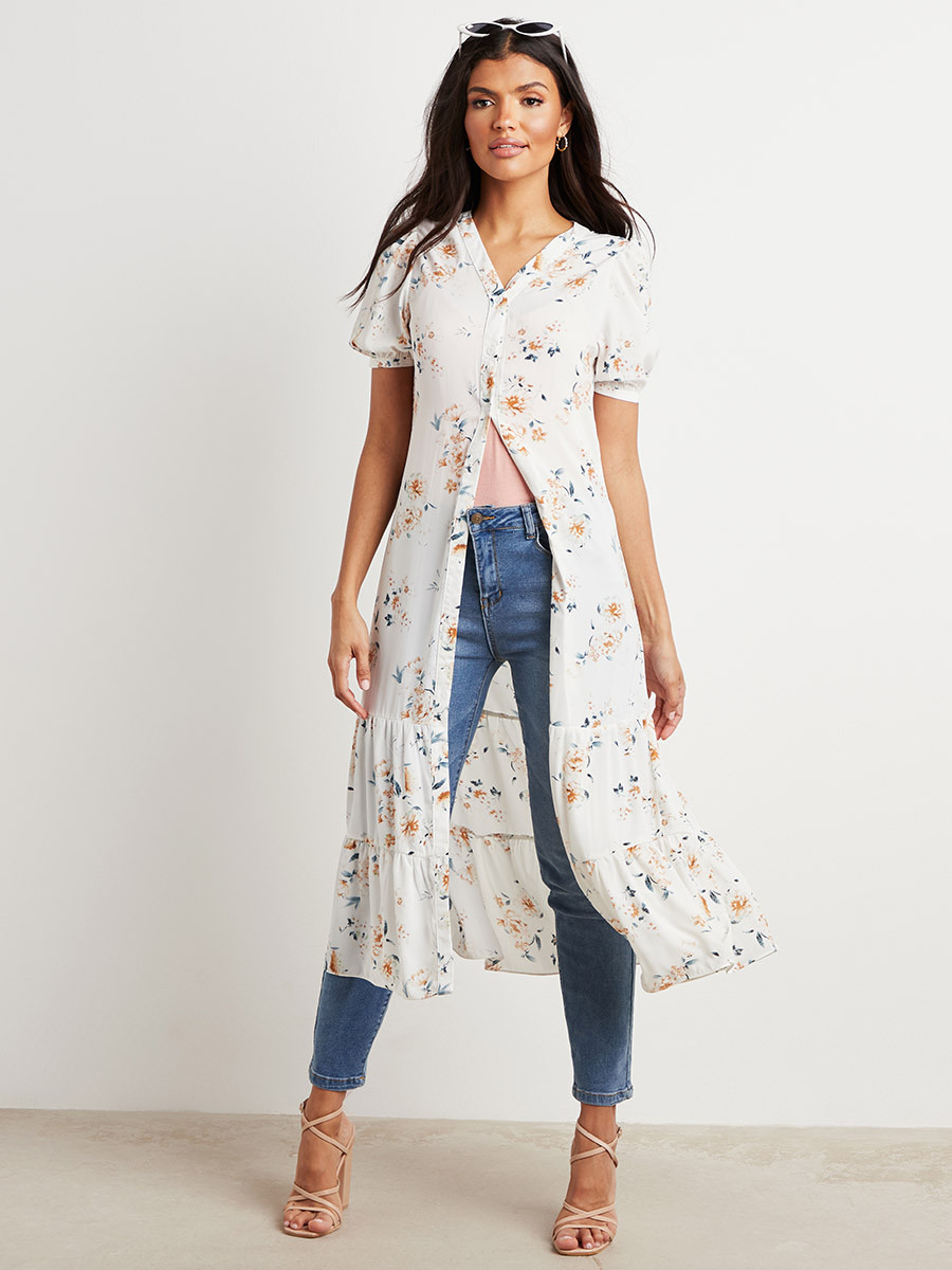 بلوزة طويلة مطبوعة بأكمام قصيرة من ستايلي-women-clothing-shirtsandblouses-blouses-image-2