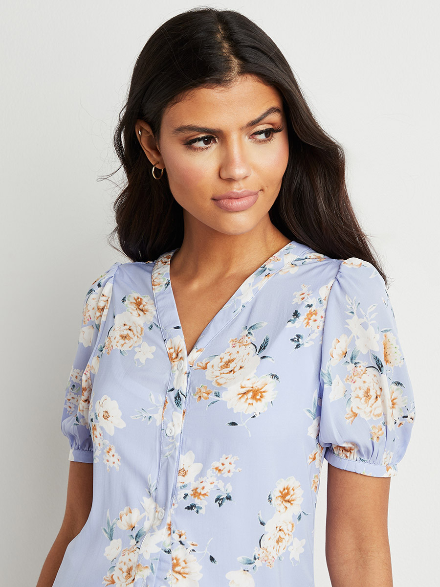 بلوزة طويلة مطبوعة بأكمام قصيرة من ستايلي-women-clothing-shirtsandblouses-blouses-image-2