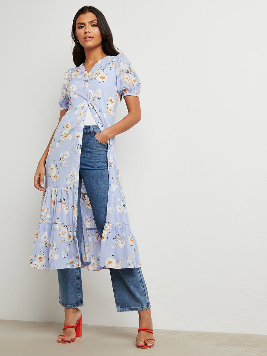 بلوزة طويلة مطبوعة بأكمام قصيرة من ستايلي-women-clothing-shirtsandblouses-blouses-image-3
