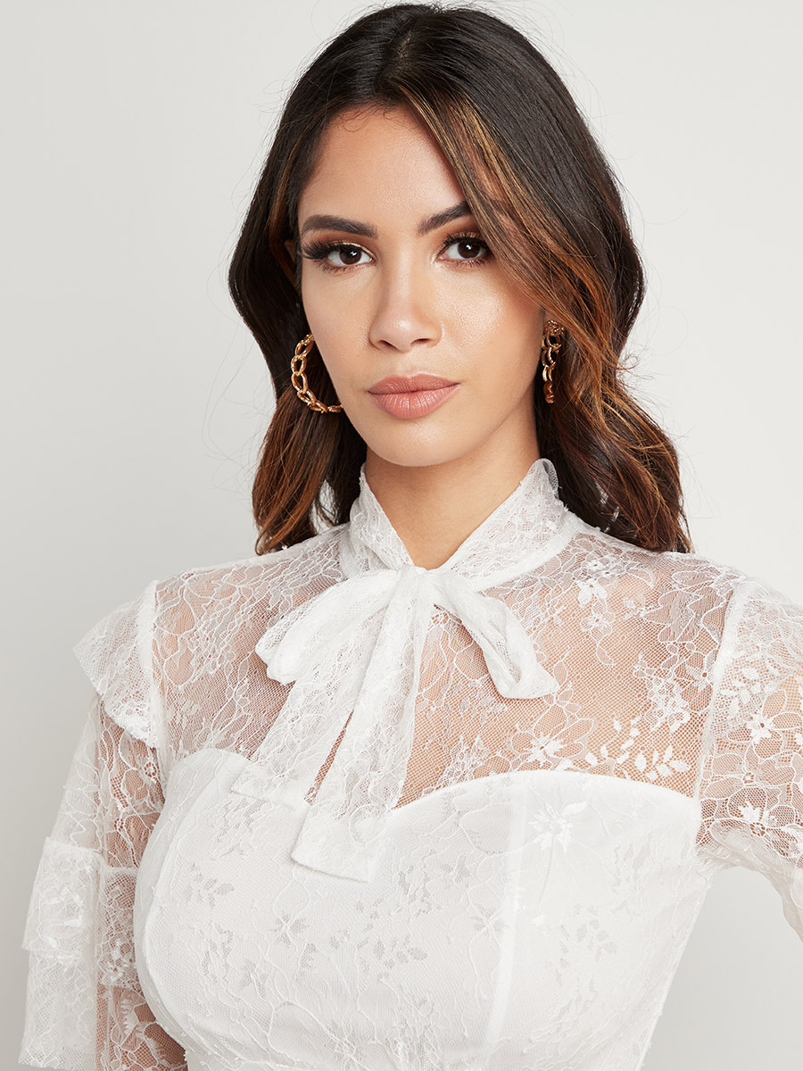 Styli Frill Sleeves Lace Peplum Top with Pussybow Neck-women-clothing-shirtsandblouses-blouses-image-2