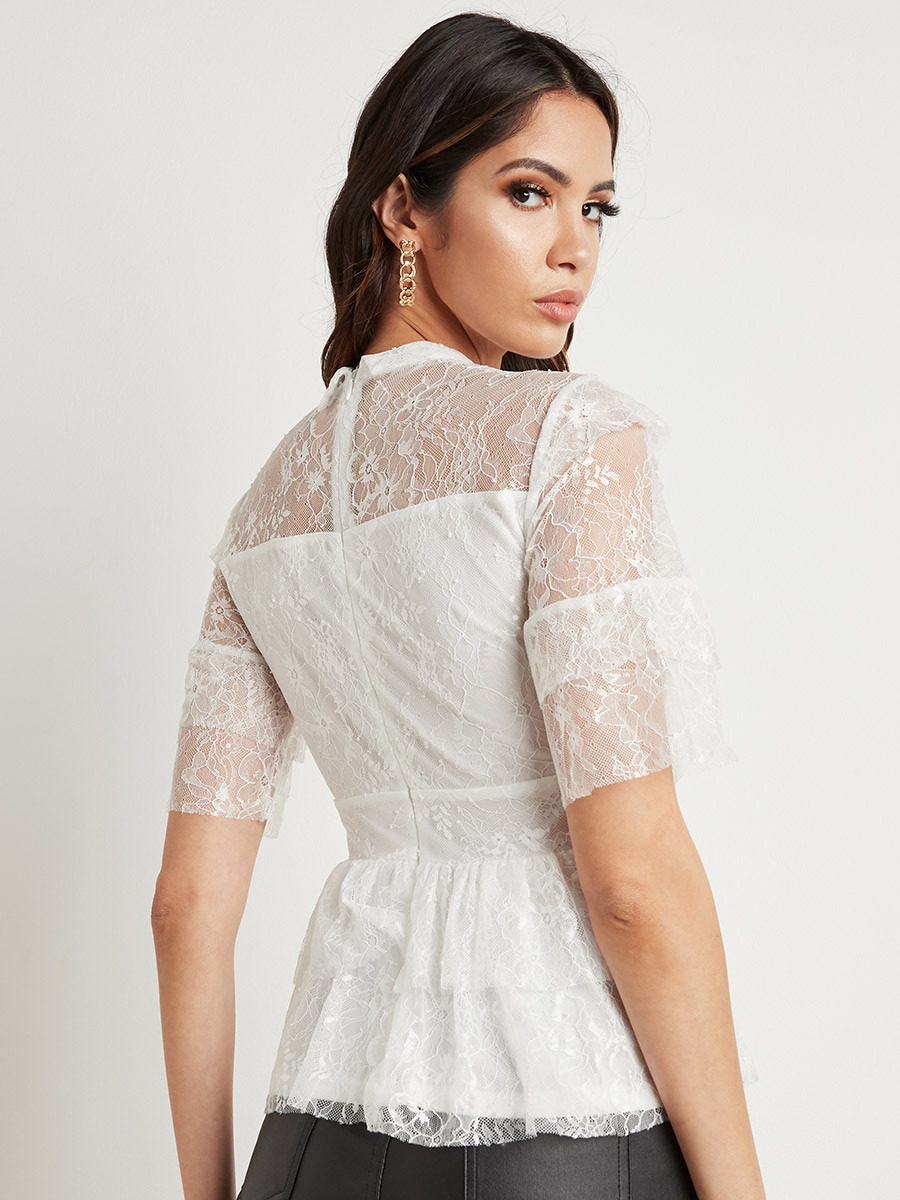 Styli Frill Sleeves Lace Peplum Top with Pussybow Neck-women-clothing-shirtsandblouses-blouses-image-4