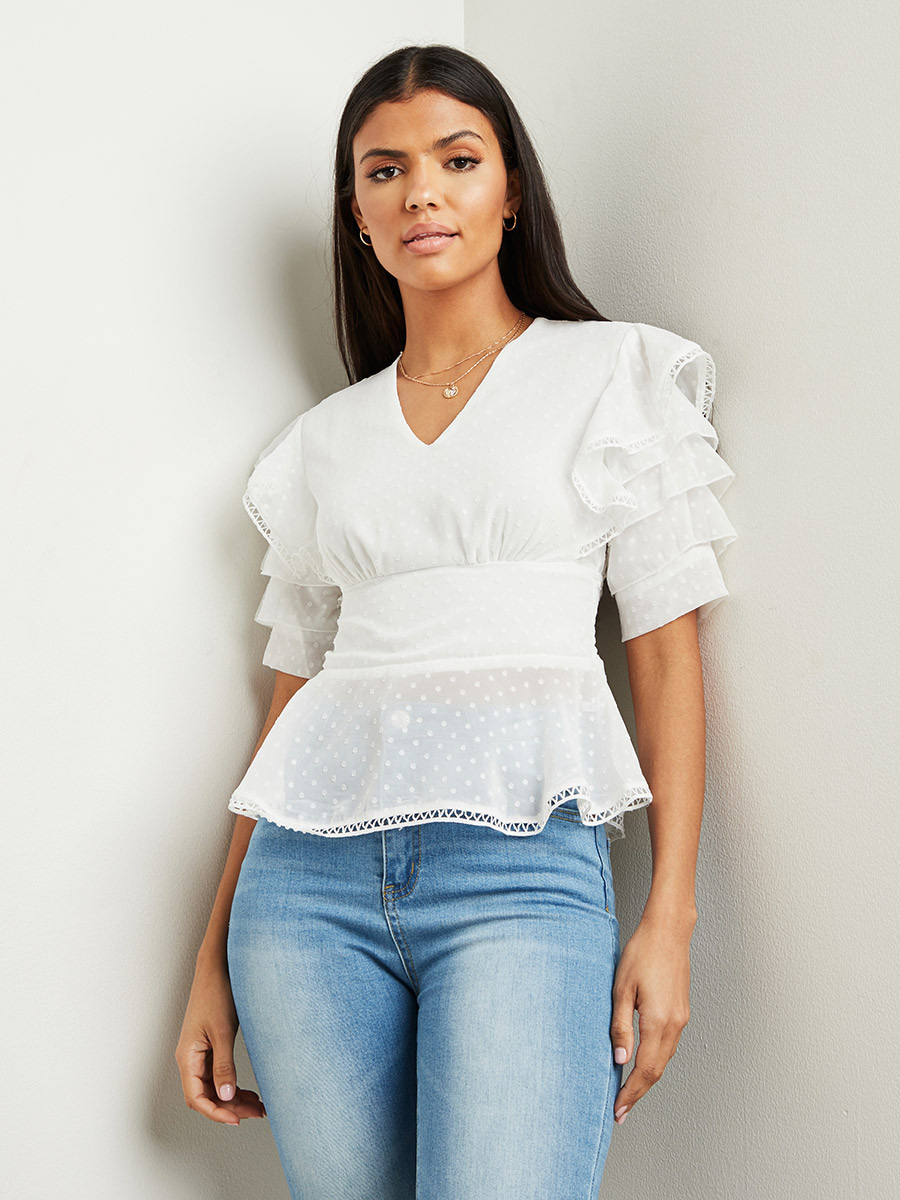 Styli Dobby Open Back Peplum Blouse-women-clothing-shirtsandblouses-blouses-image-1