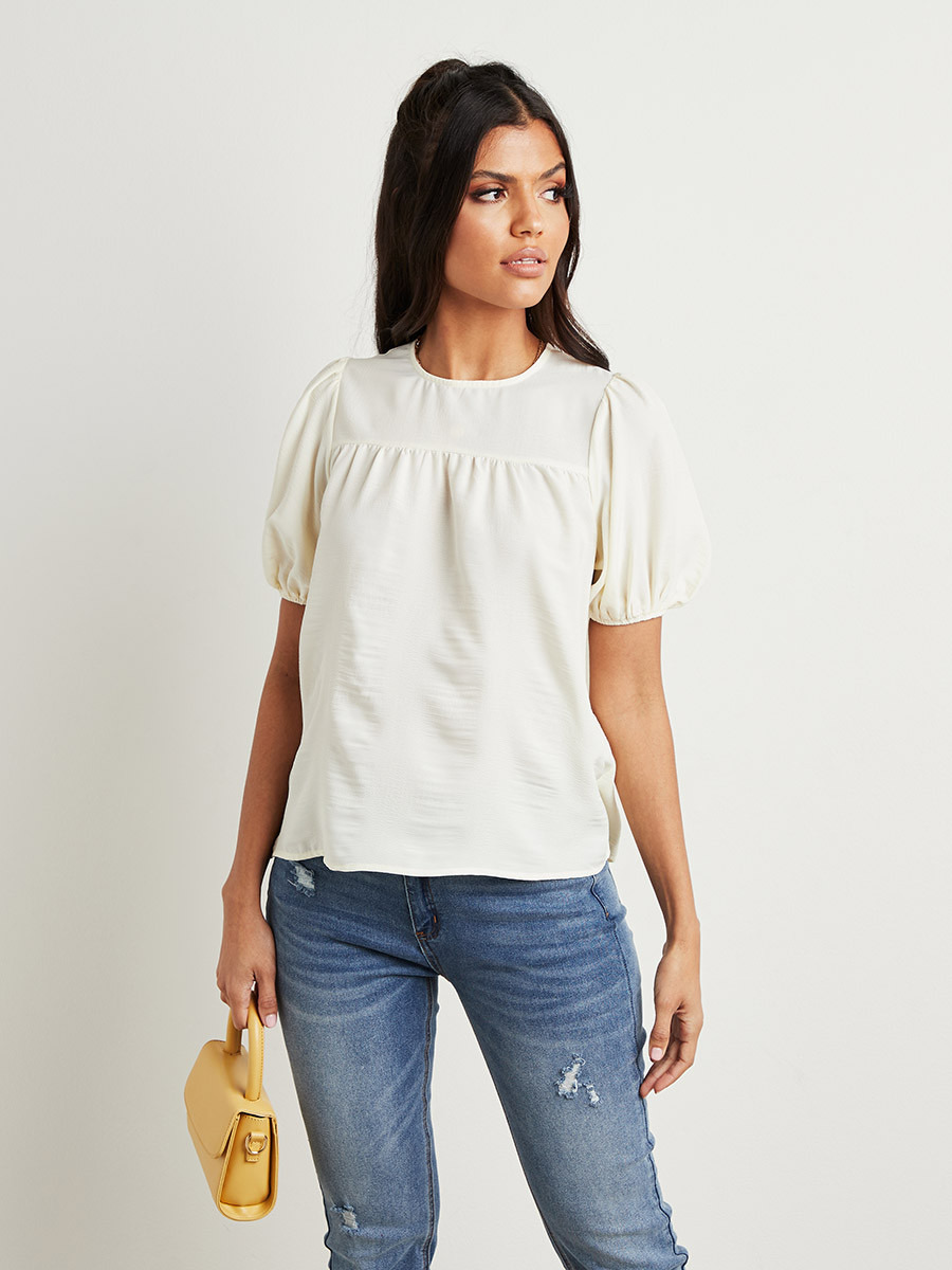 بلوزة بارزة الملمس بأكمام طويلة من ستايلي-women-clothing-shirtsandblouses-blouses-image-1
