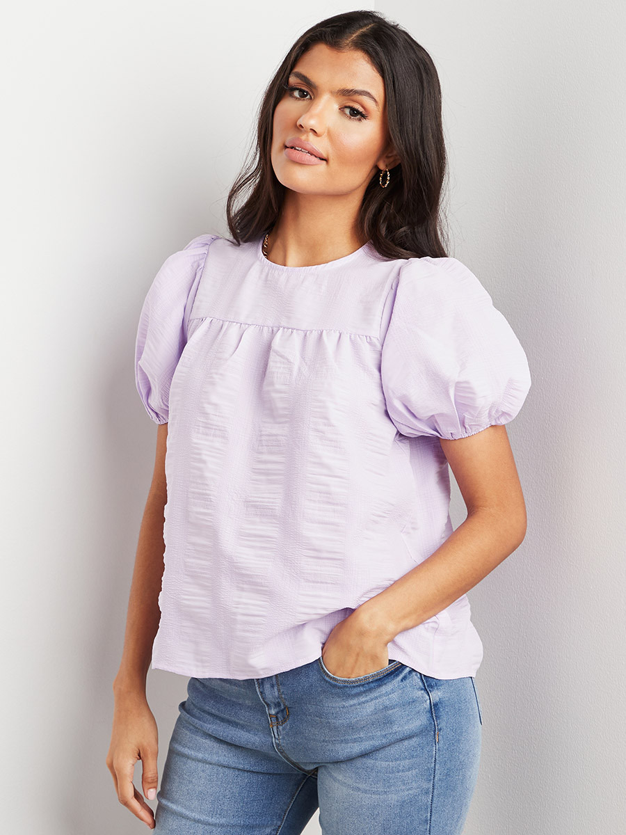 Styli Textured Puff Sleeves Regular Fit Top-women-clothing-shirtsandblouses-blouses-image-1