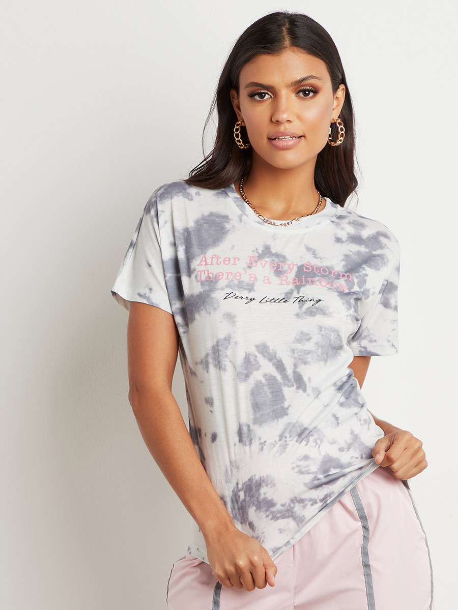 تيشيرت مصبوغ بقصة واسعة وأكمام قصيرة من ستايلي-women-clothing-tshirts-image-2