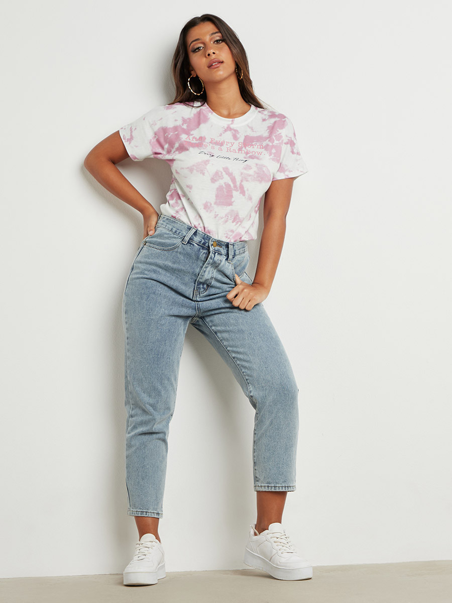 تيشيرت مصبوغ بقصة واسعة وأكمام قصيرة من ستايلي-women-clothing-tshirts-image-2