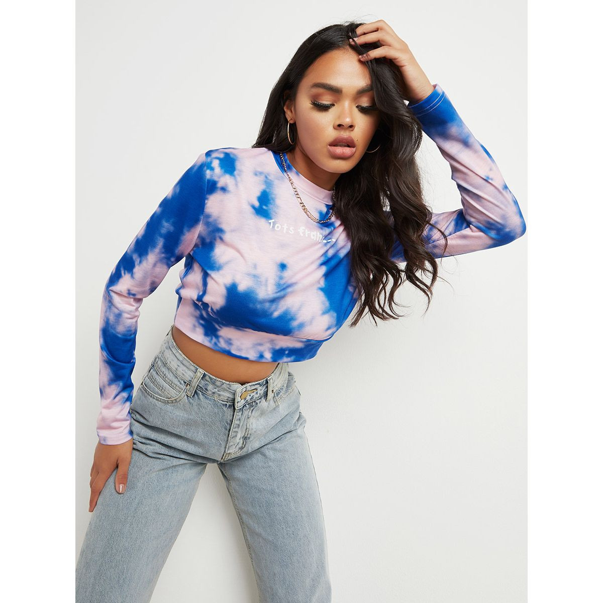 تيشيرت قصير مصبوغ بأكمام طويلة من ستايلي-women-clothing-tshirts-image-1