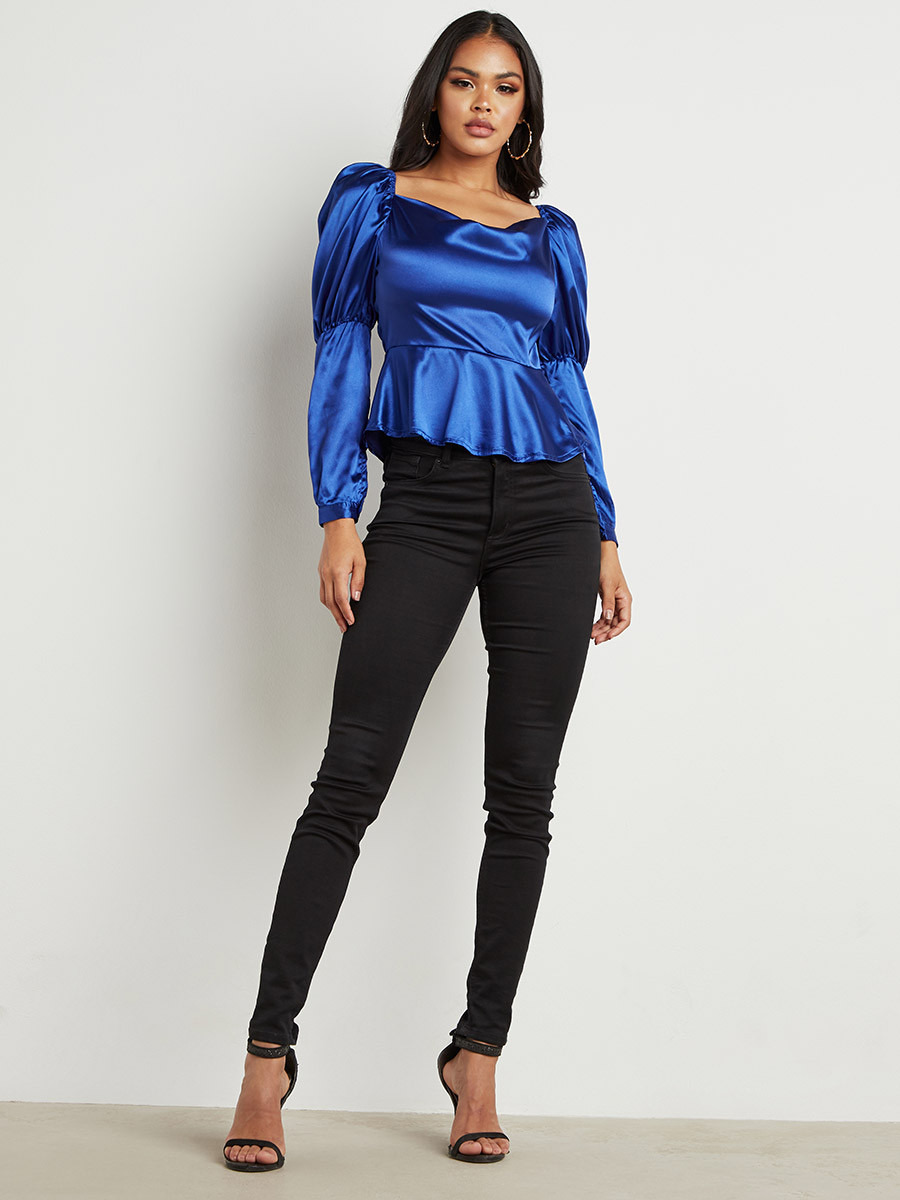 بلوزة بأكمام منفوخة وسحّاب إغلاق جانبي من ستايلي-women-clothing-shirtsandblouses-blouses-image-2