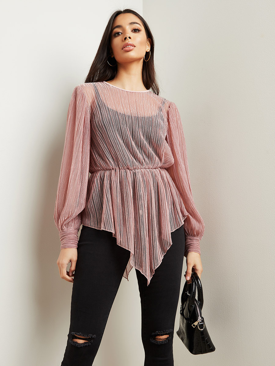 بلوزة لامعة بكسرات من ستايلي-women-clothing-shirtsandblouses-blouses-image-1