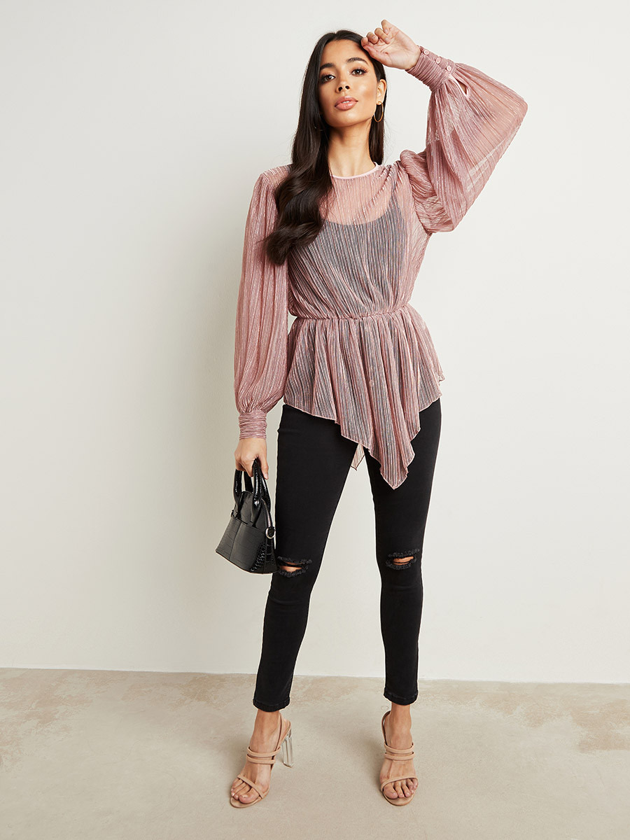 بلوزة لامعة بكسرات من ستايلي-women-clothing-shirtsandblouses-blouses-image-2