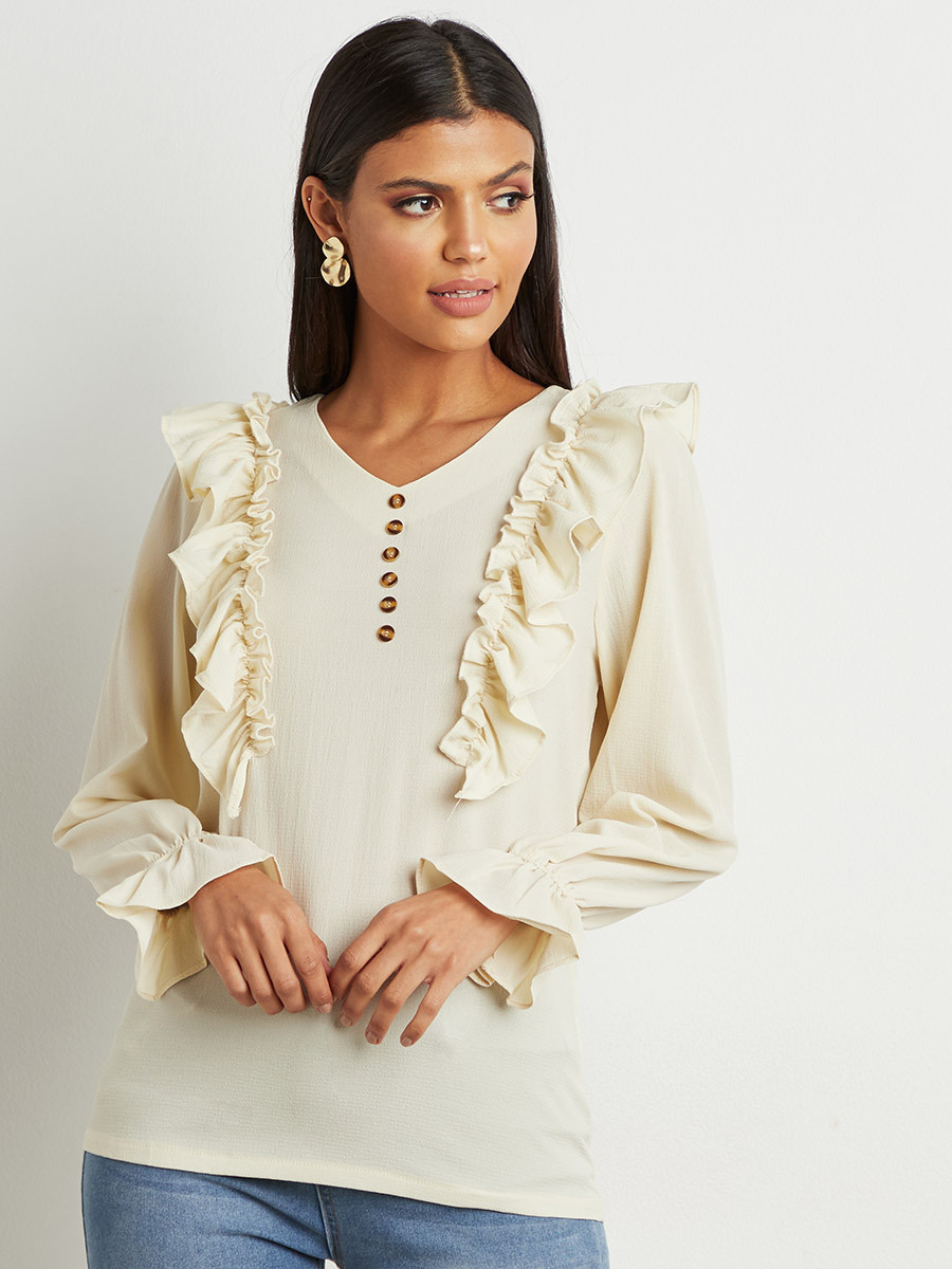 بلوزة بكشكش وأزرار من ستايلي-women-clothing-shirtsandblouses-blouses-image-2