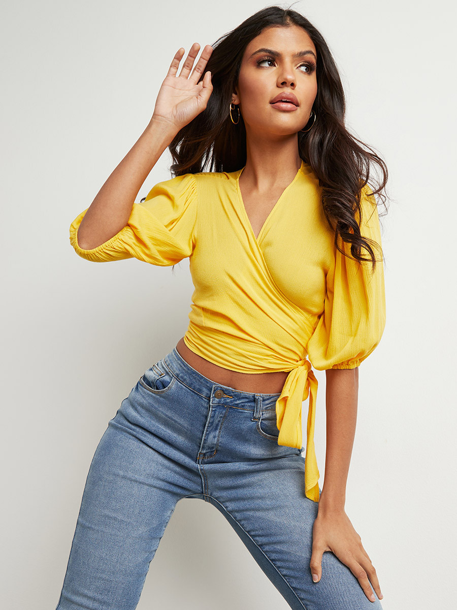 بلوزة قصيرة مربوطة بأكمام منفوخة من ستايلي-women-clothing-shirtsandblouses-blouses-image-1
