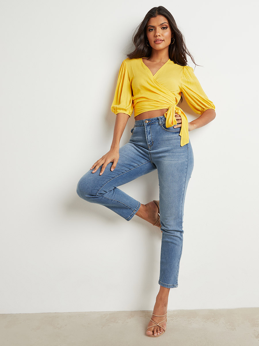 بلوزة قصيرة مربوطة بأكمام منفوخة من ستايلي-women-clothing-shirtsandblouses-blouses-image-2