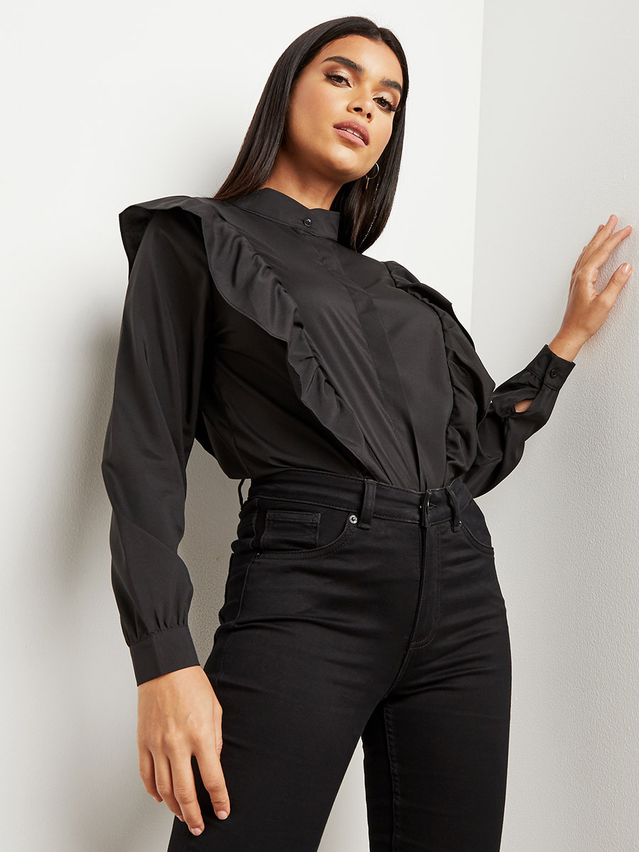 Styli Frill Ruffled Detail Shirt with Concealed Placket-women-clothing-shirtsandblouses-blouses-image-1