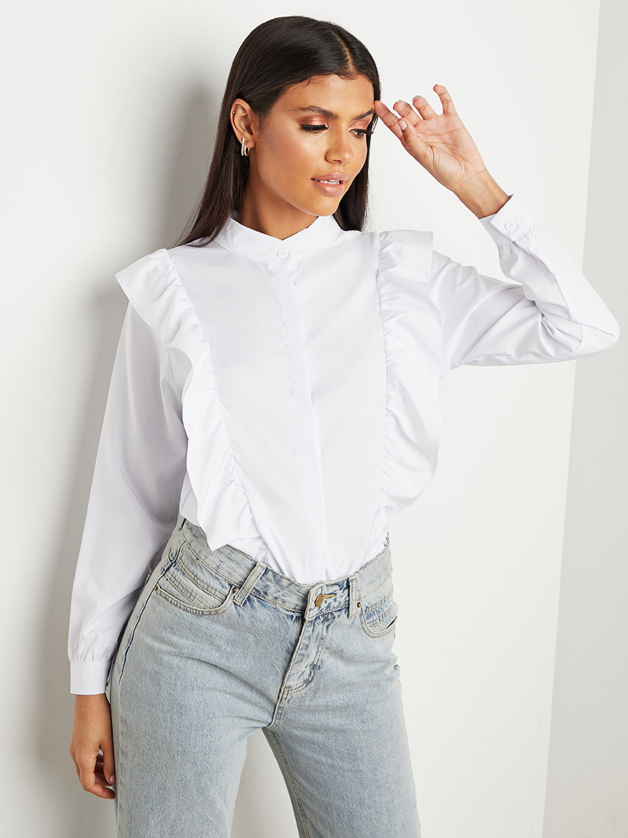 Styli Frill Ruffled Detail Shirt with Concealed Placket-women-clothing-shirtsandblouses-blouses-image-1