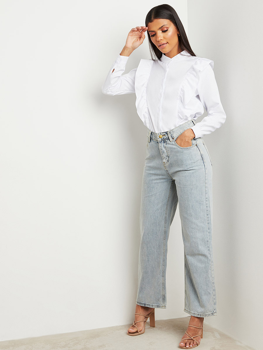 Styli Frill Ruffled Detail Shirt with Concealed Placket-women-clothing-shirtsandblouses-blouses-image-3