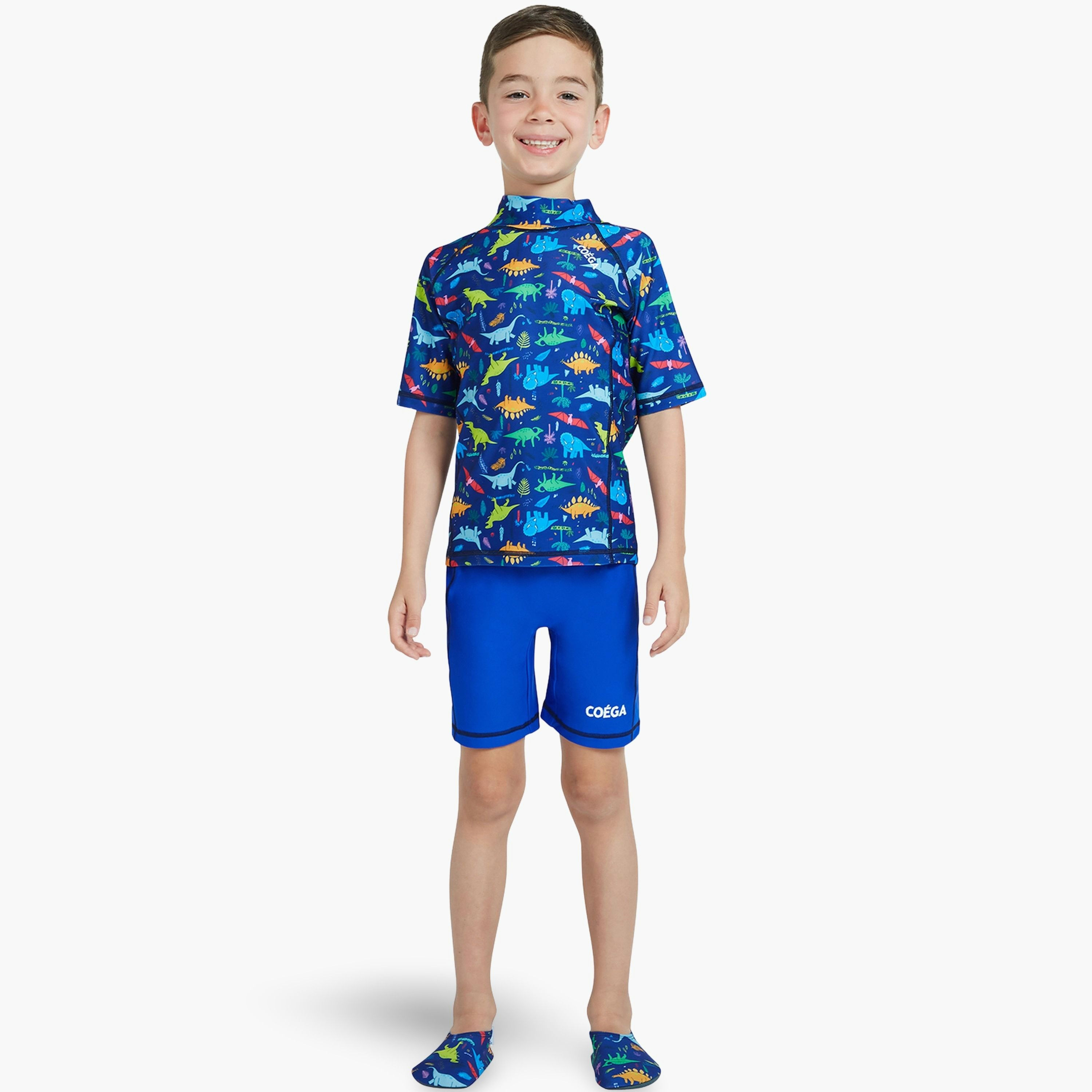 Coega Boys 2-Piece Suit - AOP Top Blue Playing Dinos-sports-boys-clothing-swimwear-image-1