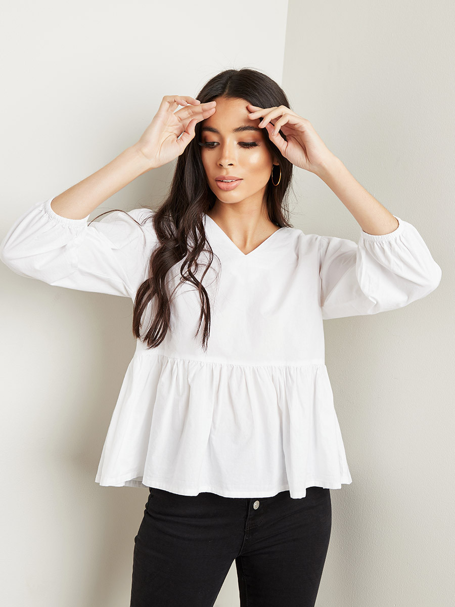 Styli Gathered Detail Peplum Top-women-clothing-shirtsandblouses-blouses-image-1