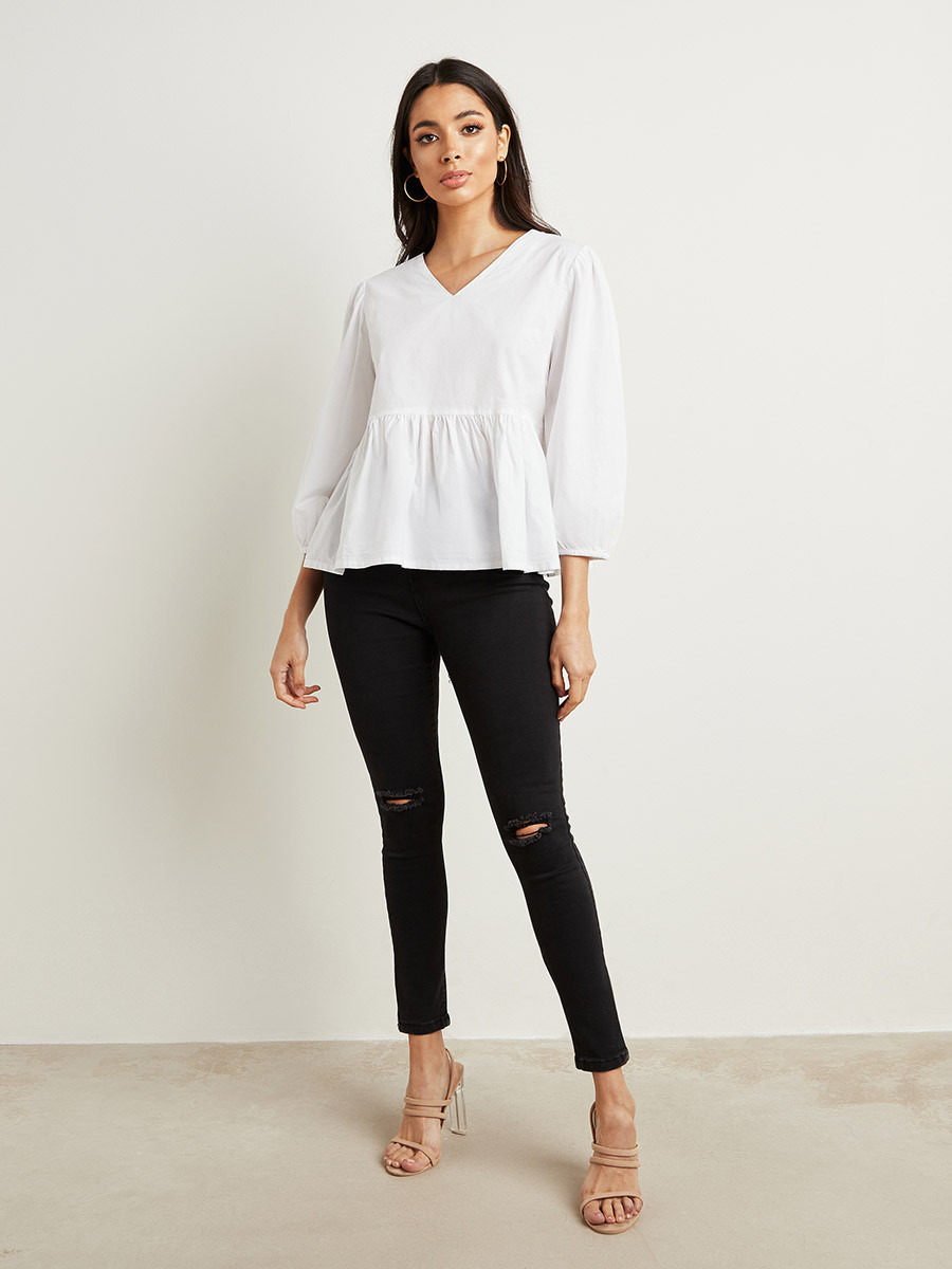Styli Gathered Detail Peplum Top-women-clothing-shirtsandblouses-blouses-image-2