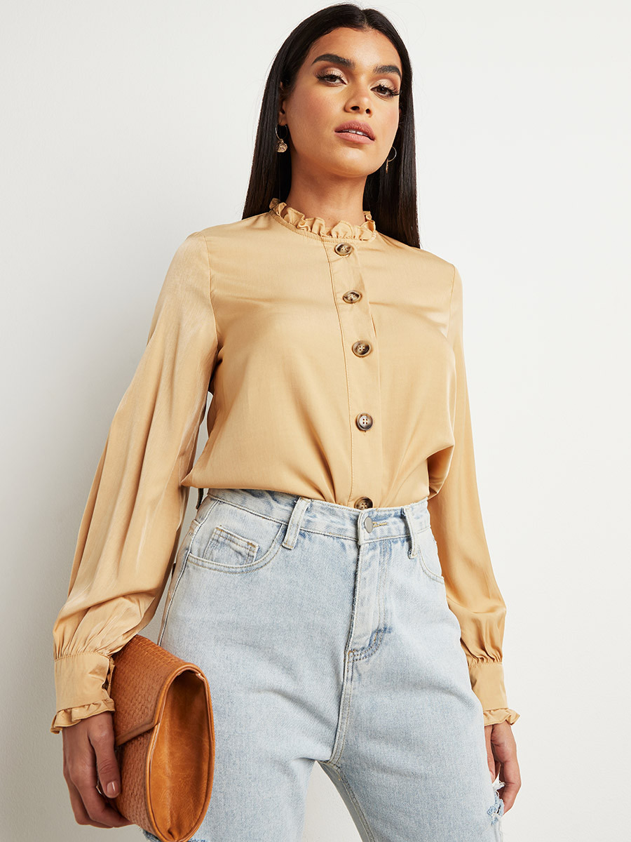 بلوزة بأزرار إغلاق وياقة عالية من ستايلي-women-clothing-shirtsandblouses-blouses-image-1