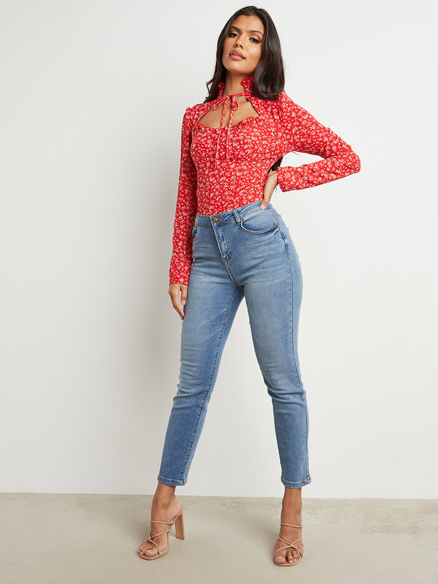Styli Tie-Up Neck Cut Out Detail Printed Top-women-clothing-shirtsandblouses-blouses-image-2