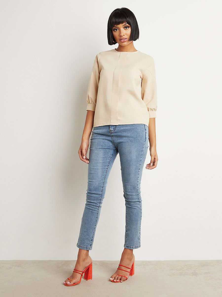 Styli Plain 3/4 Sleeves Top with Placket Detail-women-clothing-shirtsandblouses-blouses-image-2