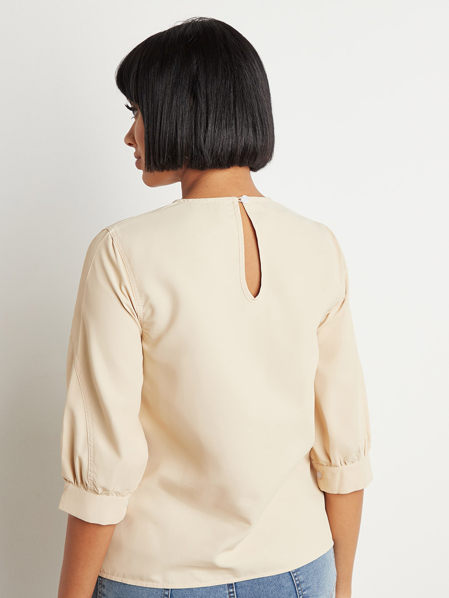 Styli Plain 3/4 Sleeves Top with Placket Detail-women-clothing-shirtsandblouses-blouses-image-3