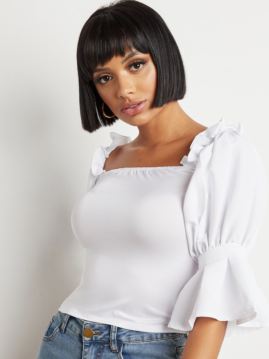 Styli Ruffle Puff Sleeves Fitted Top-women-clothing-shirtsandblouses-blouses-image-1