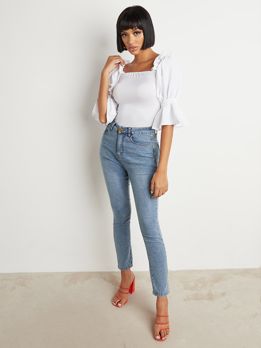 Styli Ruffle Puff Sleeves Fitted Top-women-clothing-shirtsandblouses-blouses-image-2