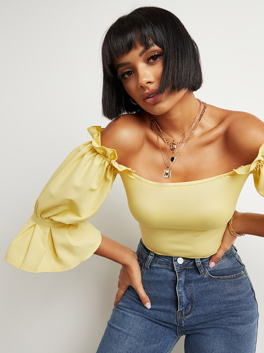 Styli Ruffle Bardot Fitted Top-women-clothing-shirtsandblouses-blouses-image-1