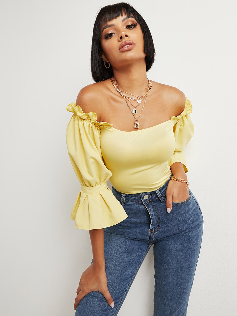 Styli Ruffle Bardot Fitted Top-women-clothing-shirtsandblouses-blouses-image-6