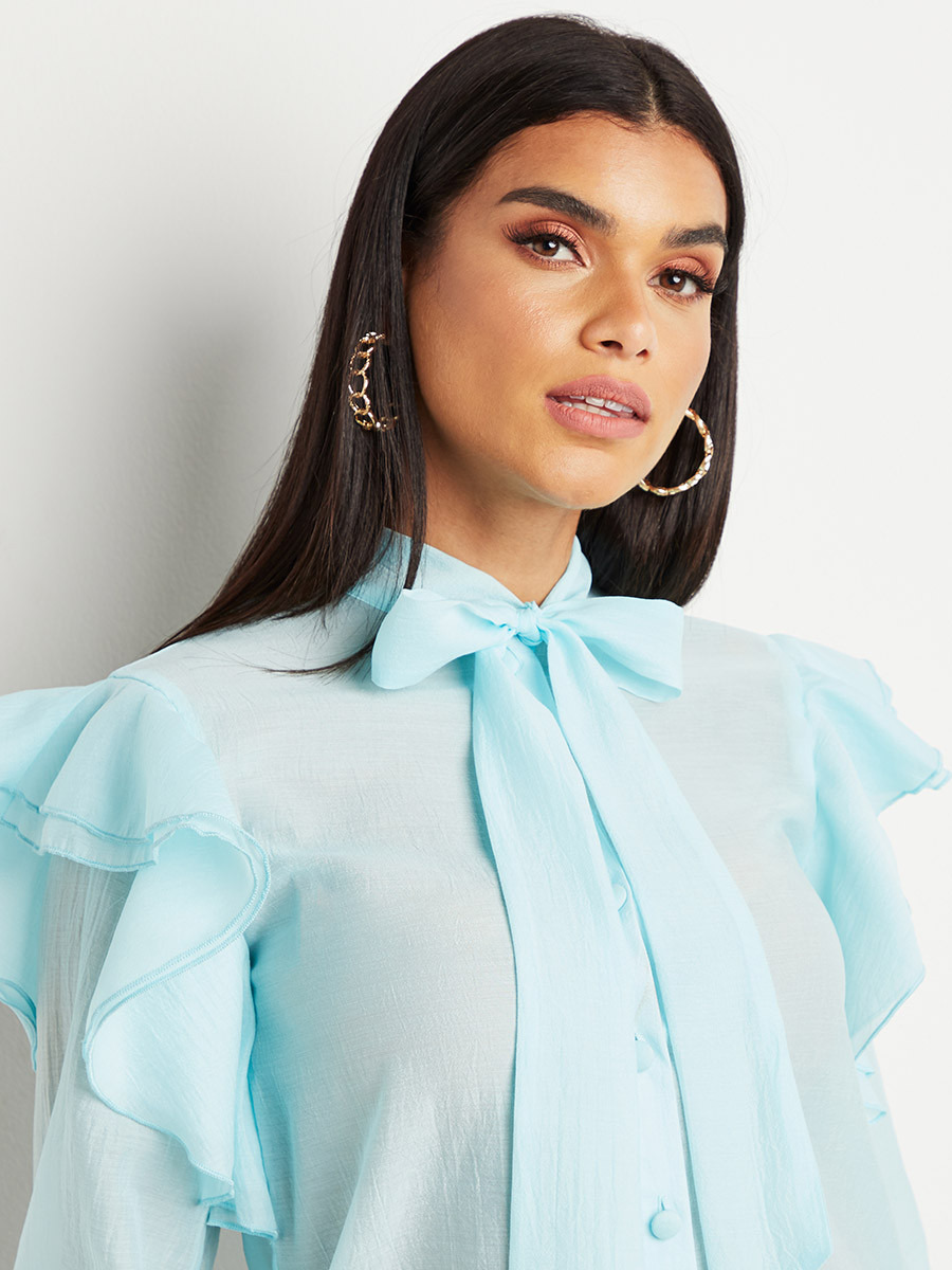Styli Oversized Frill Sleeves Detail Tie-Up Neck Blouse-women-clothing-shirtsandblouses-blouses-image-4
