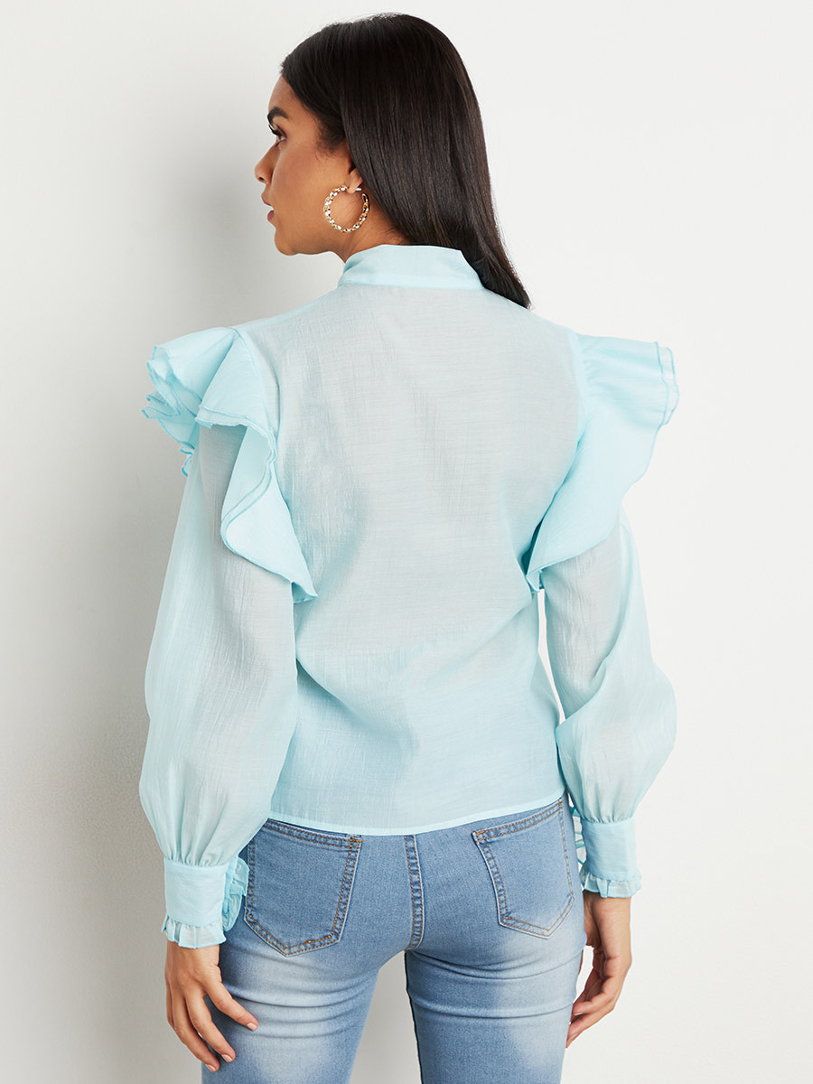 Styli Oversized Frill Sleeves Detail Tie-Up Neck Blouse-women-clothing-shirtsandblouses-blouses-image-5