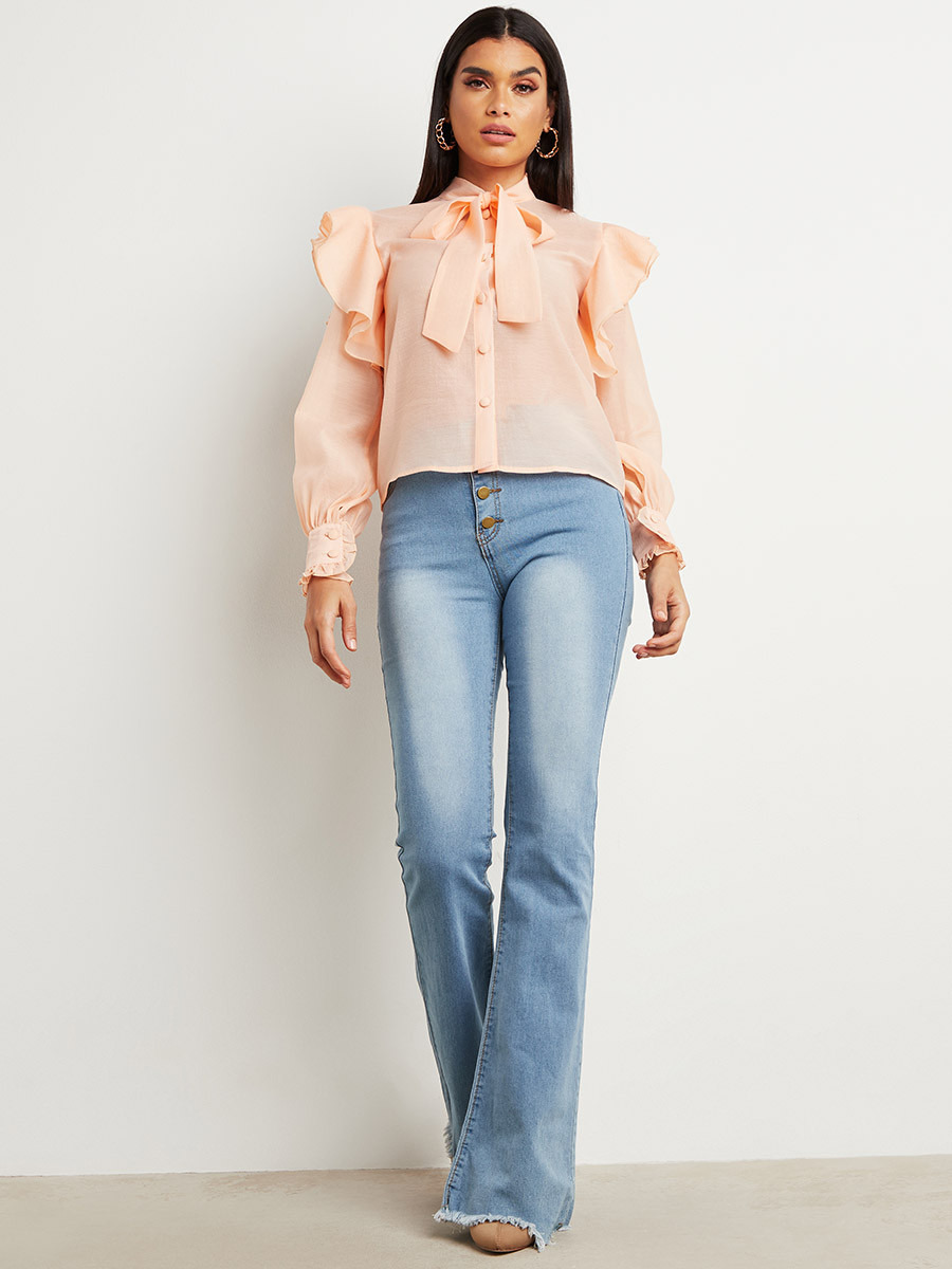 Styli Oversized Frill Sleeves Detail Tie-Up Neck Blouse-women-clothing-shirtsandblouses-blouses-image-2