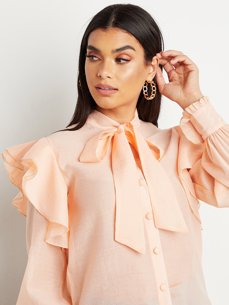 Styli Oversized Frill Sleeves Detail Tie-Up Neck Blouse-women-clothing-shirtsandblouses-blouses-image-3