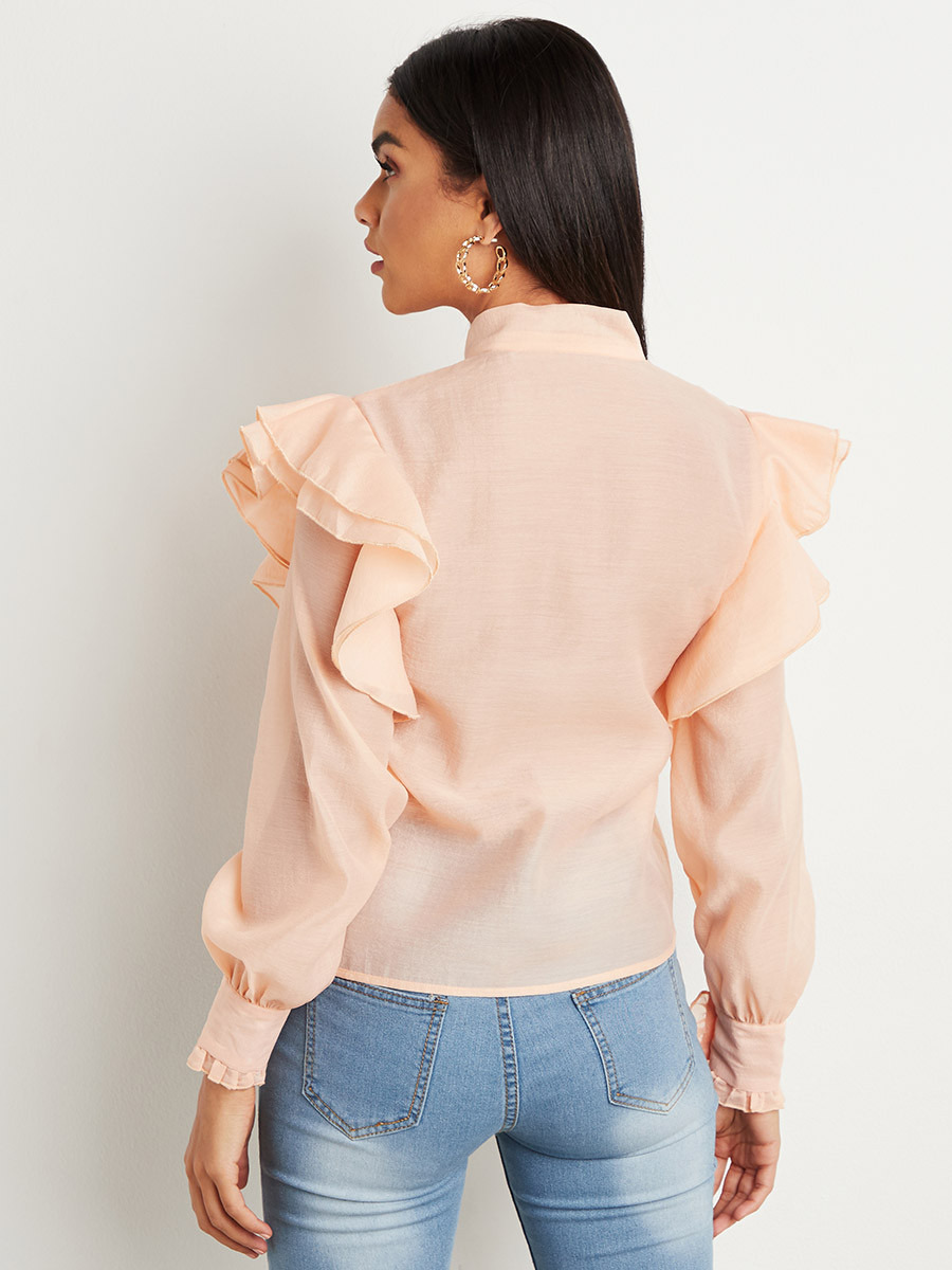 Styli Oversized Frill Sleeves Detail Tie-Up Neck Blouse-women-clothing-shirtsandblouses-blouses-image-5