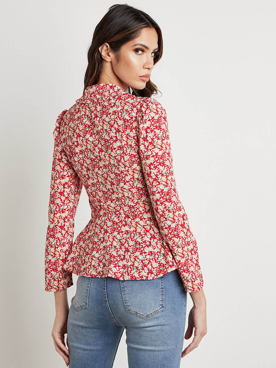 Styli Floral Printed Tie-Up Neck Cut-Out Peplum Top-women-clothing-shirtsandblouses-blouses-image-5