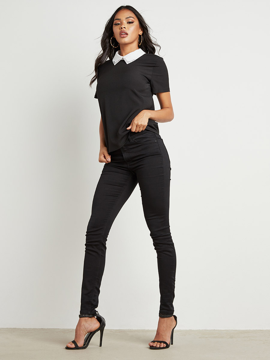 Styli Contrast Collar Short Sleeves Blouse-women-clothing-shirtsandblouses-blouses-image-2