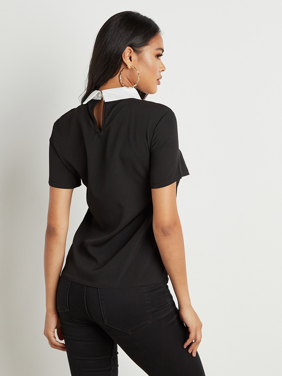 Styli Contrast Collar Short Sleeves Blouse-women-clothing-shirtsandblouses-blouses-image-4