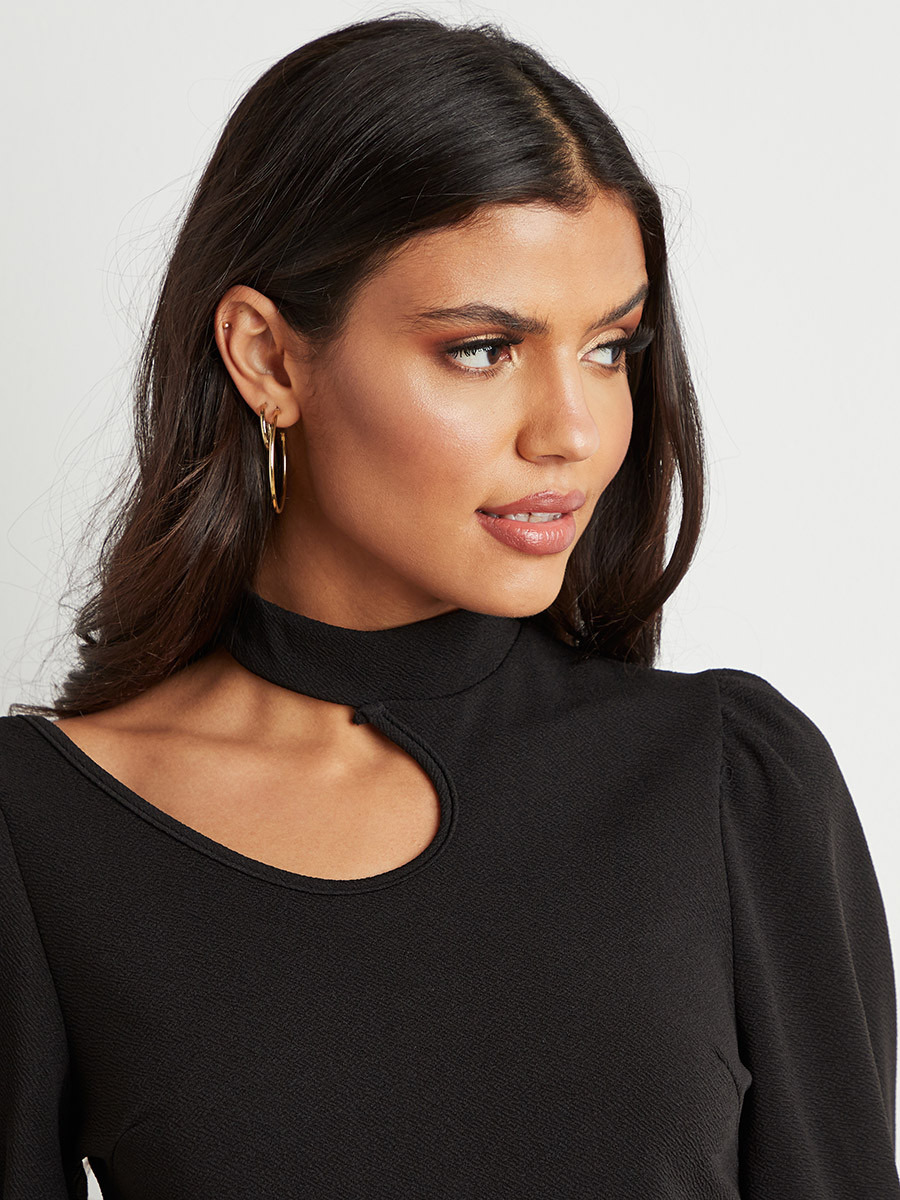 Styli Textured Cut-Out Shoulder Detail Top with Puff Sleeves-women-clothing-shirtsandblouses-blouses-image-4