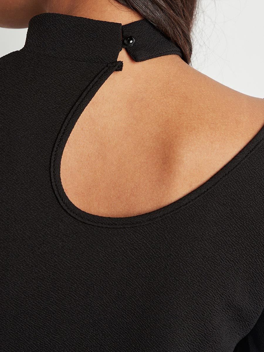 Styli Textured Cut-Out Shoulder Detail Top with Puff Sleeves-women-clothing-shirtsandblouses-blouses-image-5