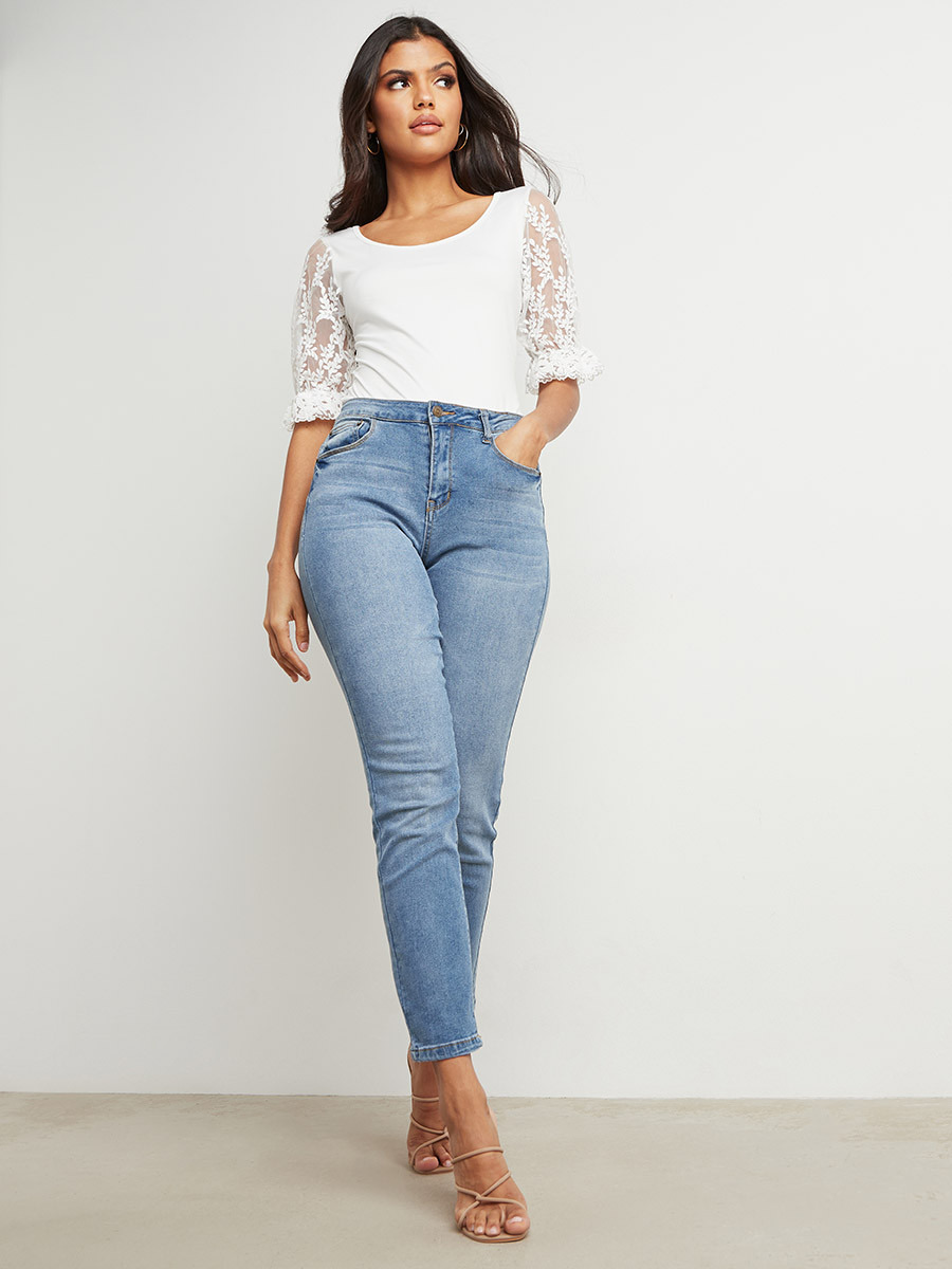 Styli Lace Detail Round Neck Top with Short Sleeves-women-clothing-shirtsandblouses-blouses-image-3