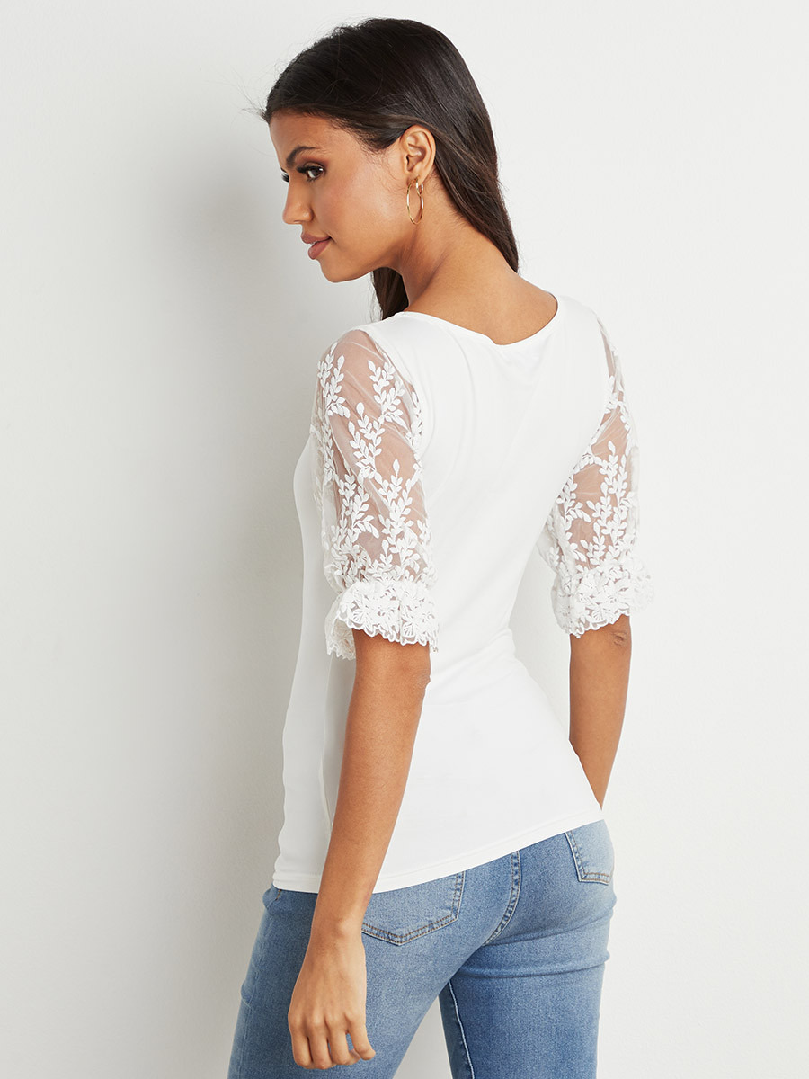 Styli Lace Detail Round Neck Top with Short Sleeves-women-clothing-shirtsandblouses-blouses-image-5