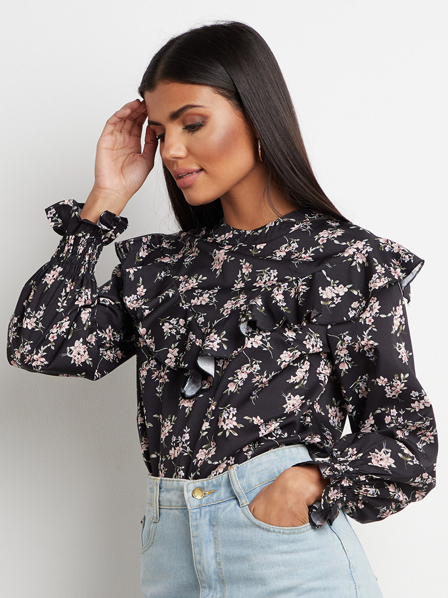 بلوزة مطبوعة بأكمام طويلة من ستايلي-women-clothing-shirtsandblouses-blouses-image-1