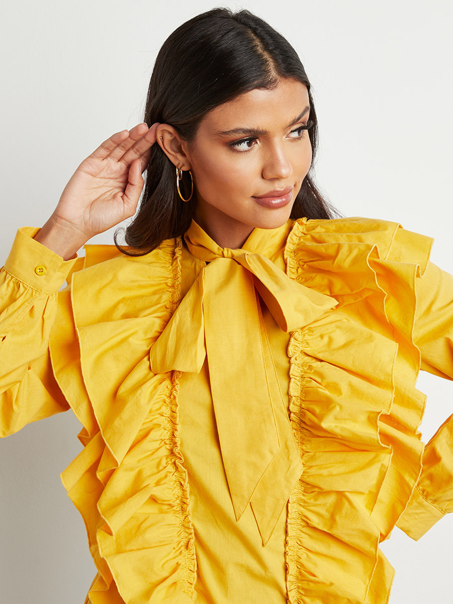 Styli Oversized Ruffle Detail Tie Neck Top-women-clothing-shirtsandblouses-blouses-image-4