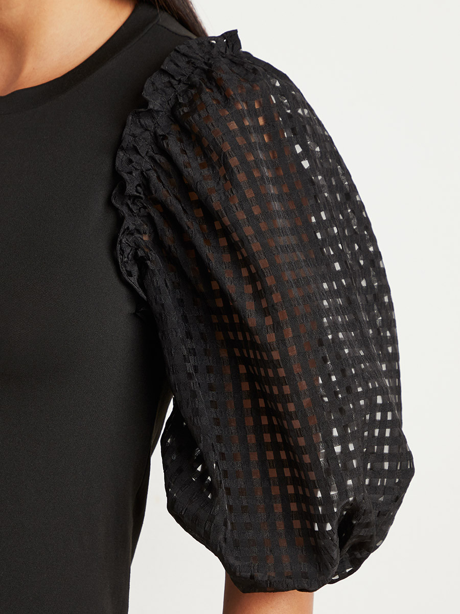 Styli Checked Organza Volume Sleeves Fitted Top-women-clothing-shirtsandblouses-blouses-image-5