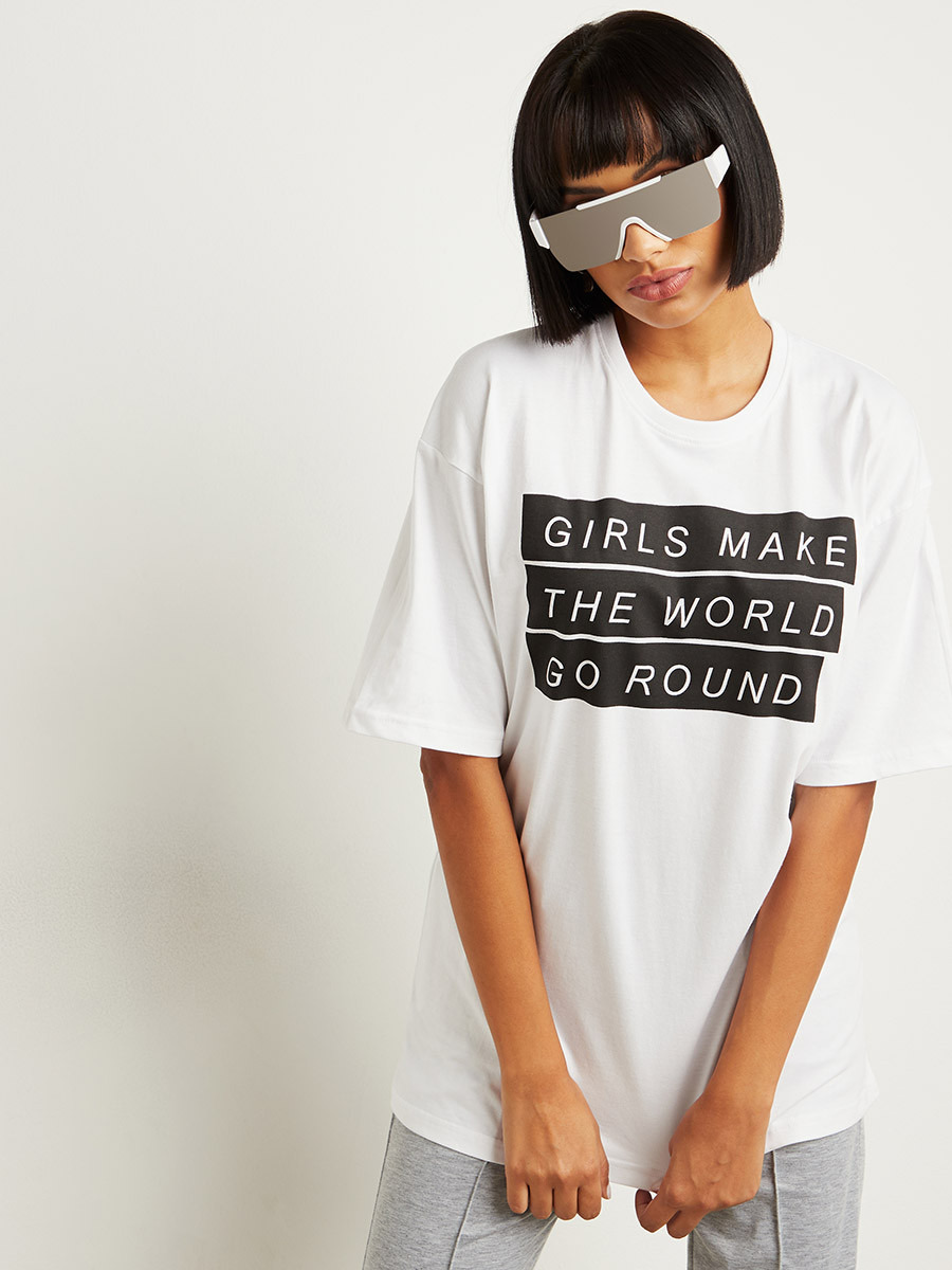 Girls Make The World Slogan Print Oversized T-shirt-women-clothing-tshirts-image-1