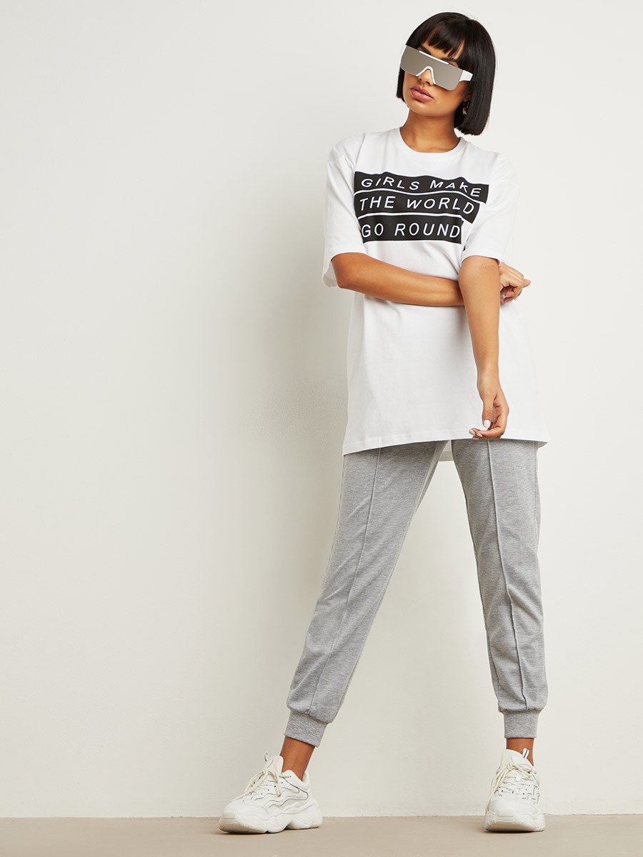 Girls Make The World Slogan Print Oversized T-shirt-women-clothing-tshirts-image-2