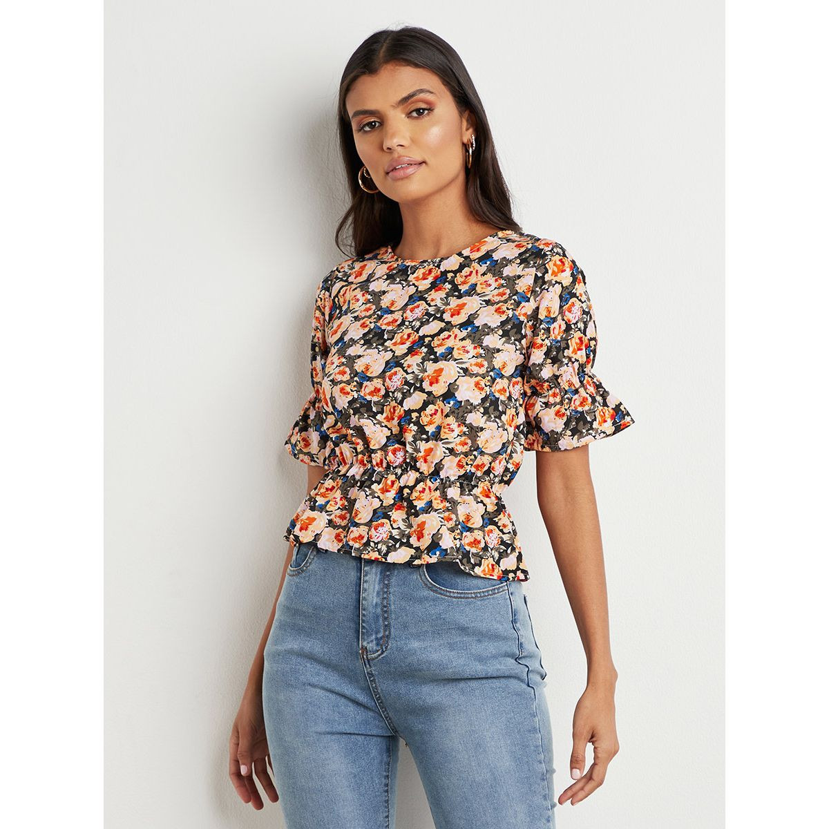 بلوزة مطبوعة بخصر مزموم من ستايلي-women-clothing-shirtsandblouses-blouses-image-1
